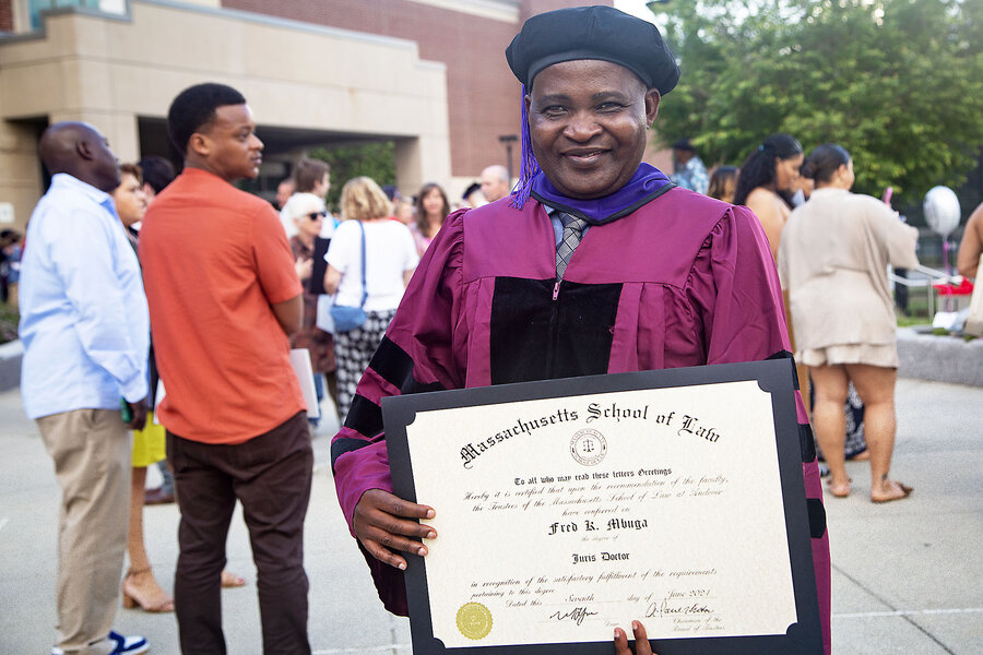 He sought asylum. She was seeking to help. Friday, he graduated from law school.